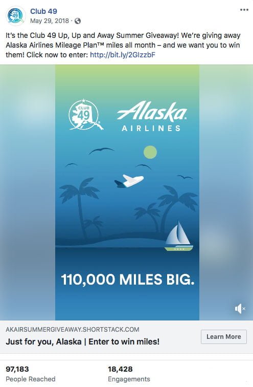 Alaska Airlines Facebook posting screenshot